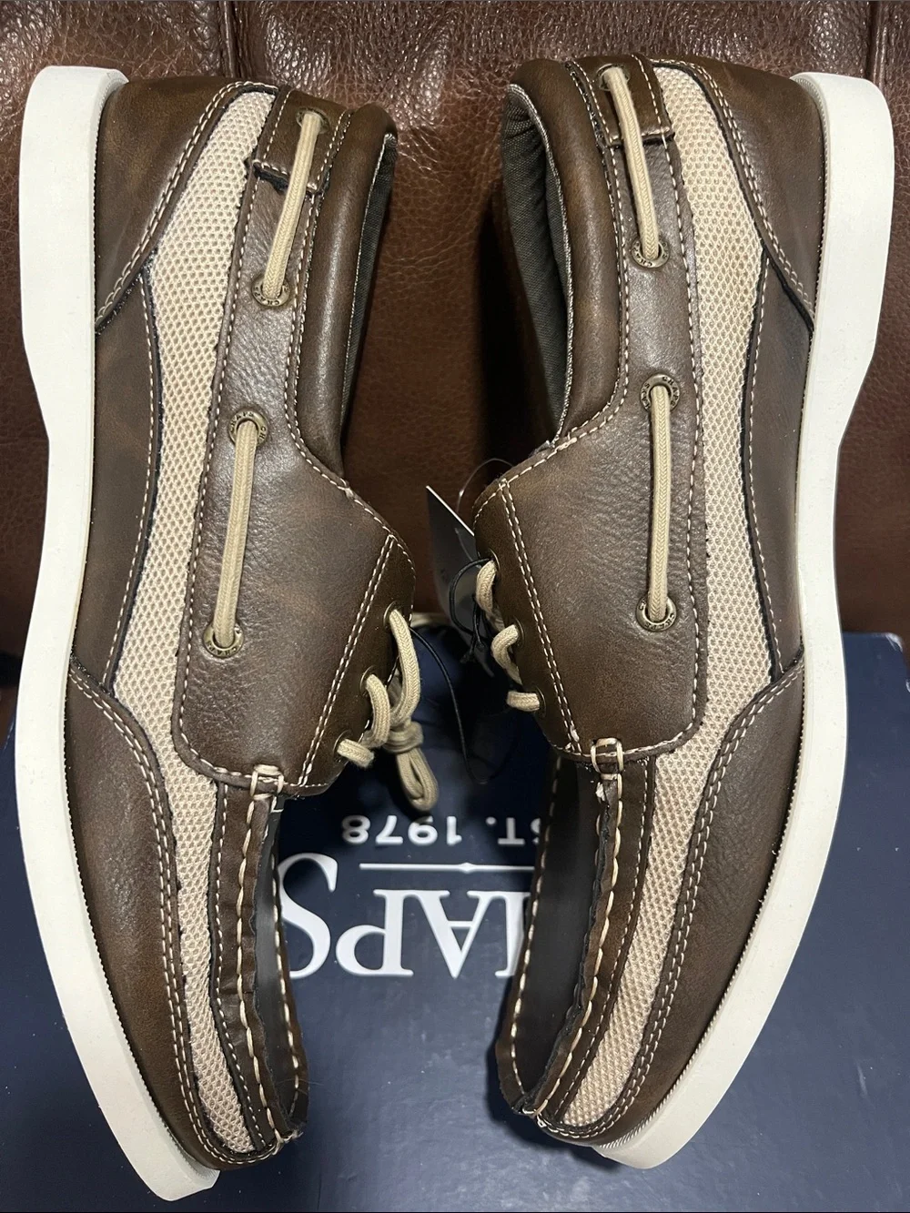 Chaps Brown and Cream Men’s Boat Shoes - Lace-Up Deck Shoes